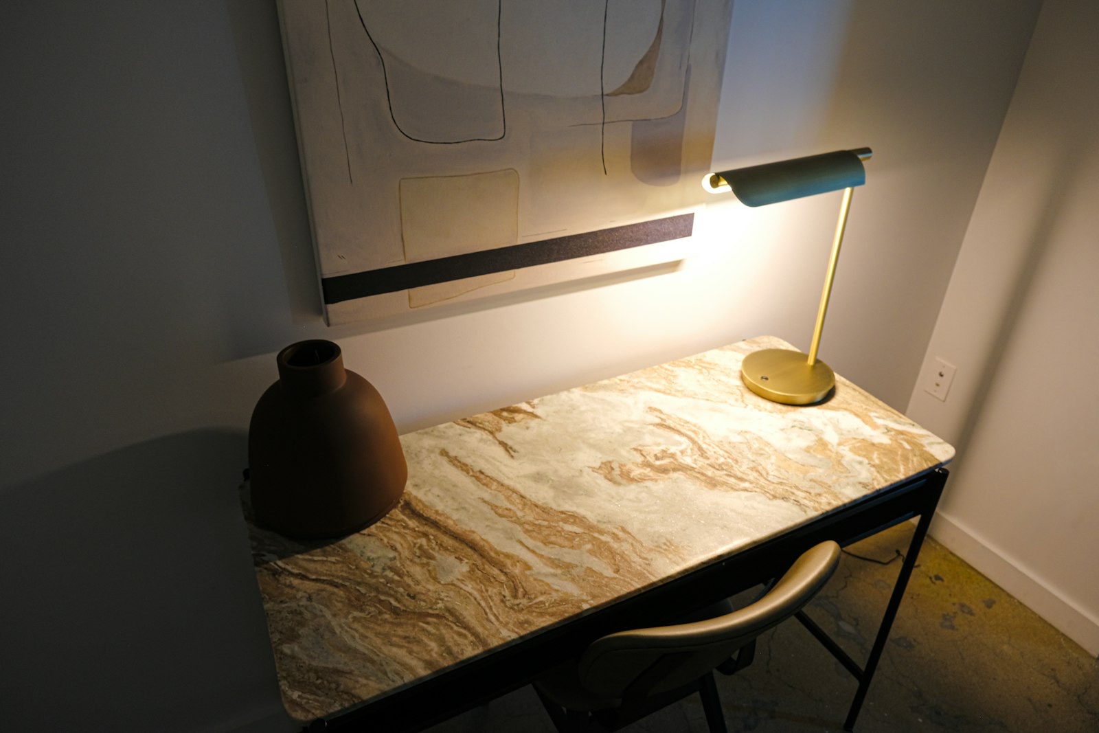 Modern minimalist luxury boutique interior with warm lighting
