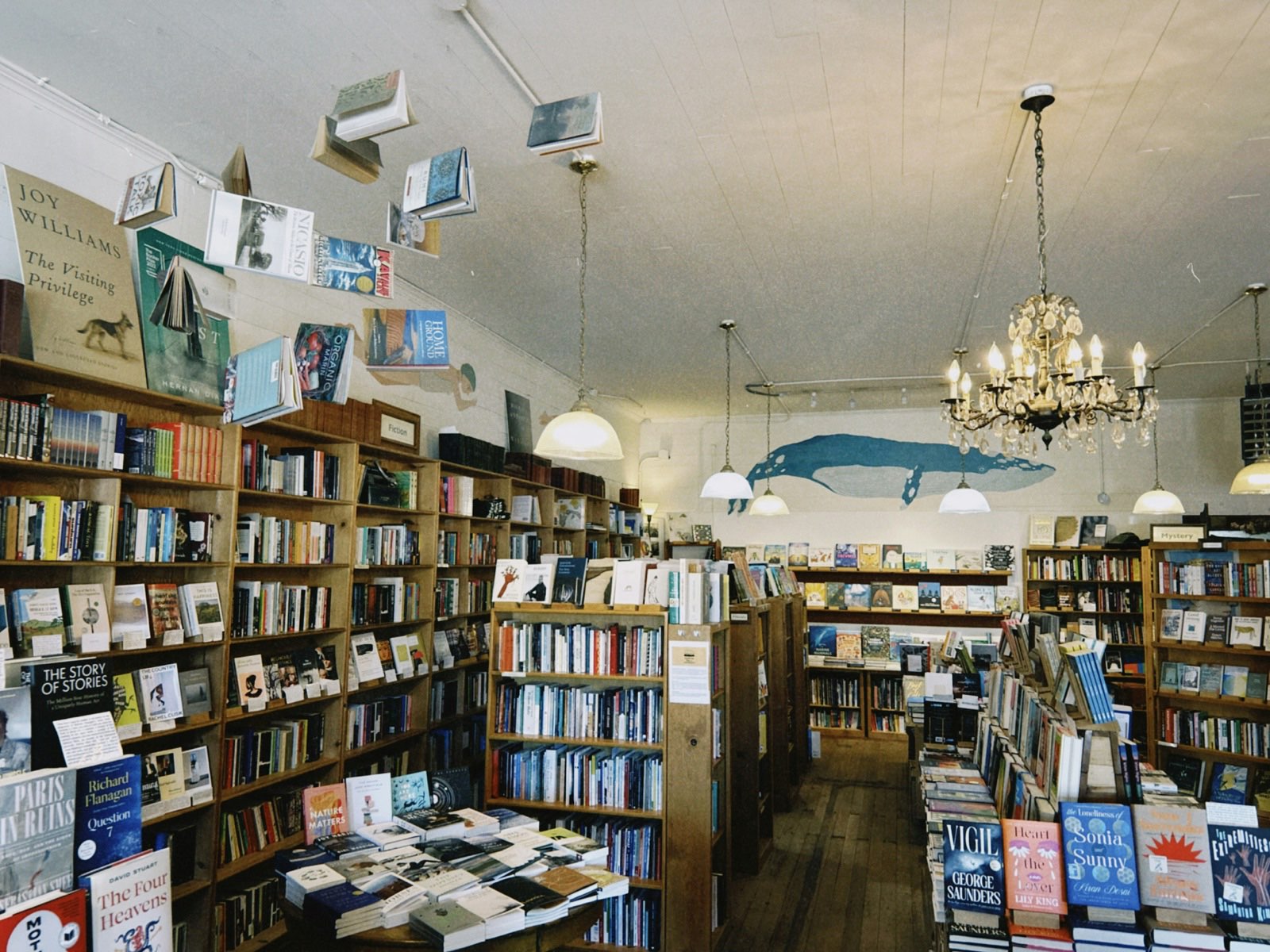 Retail aisle with overhead speakers