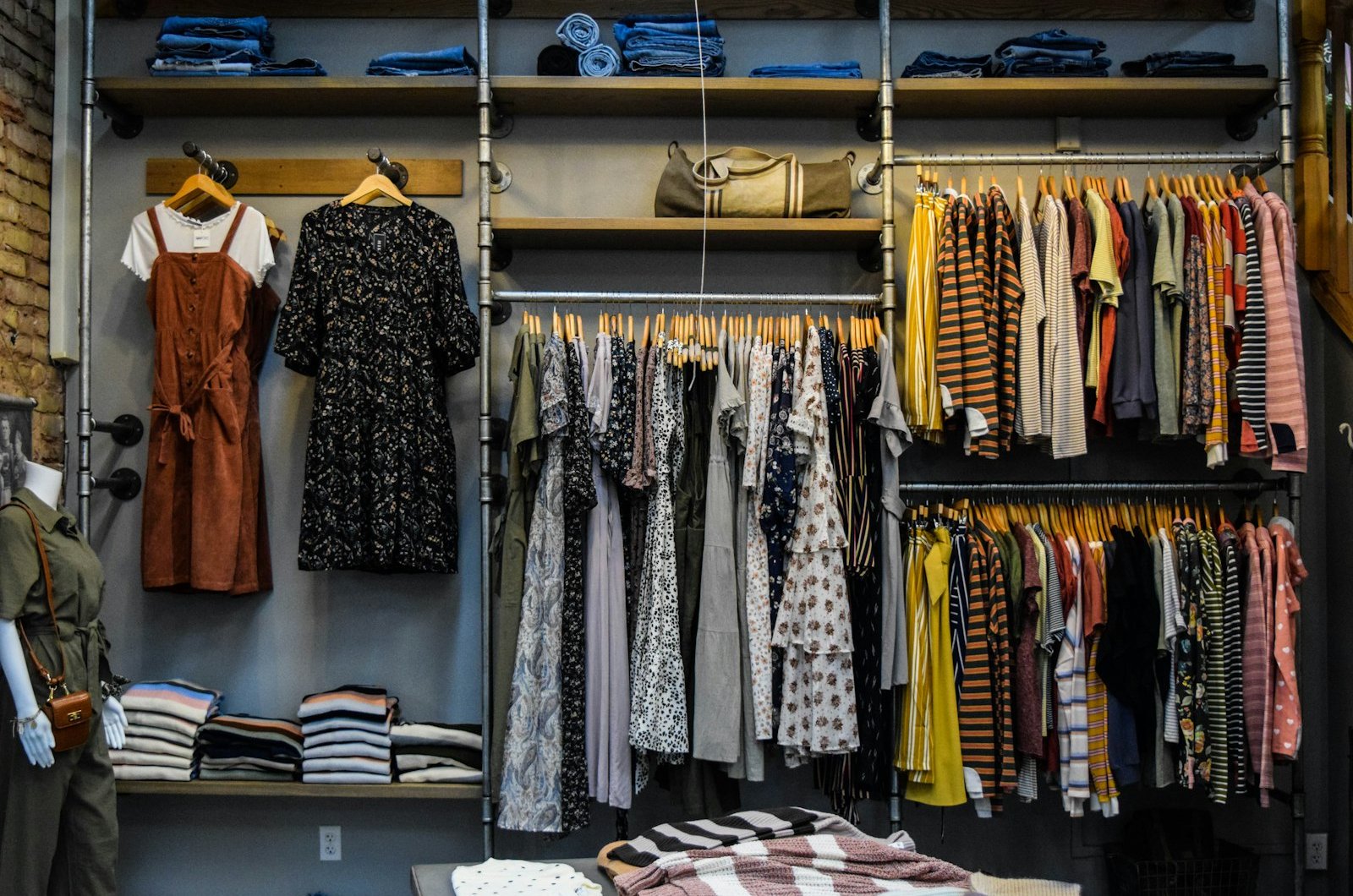 Retail store interior with warm lighting and modern shelving