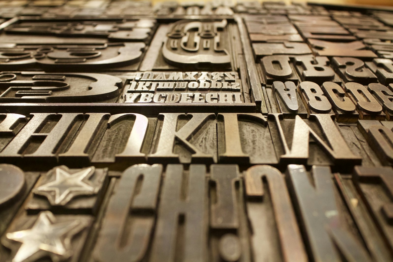Letterpress type blocks arranged in close detail