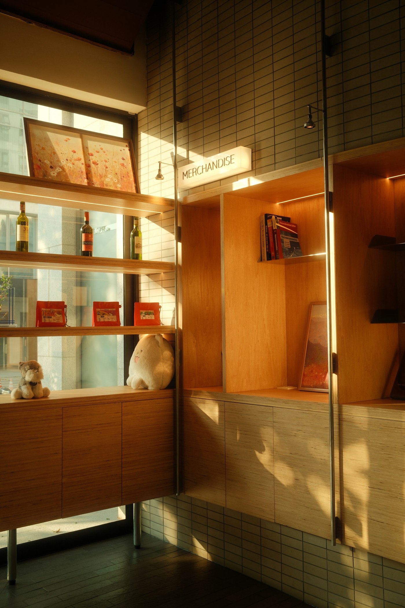 Retail store interior showing ceiling lighting and merchandise