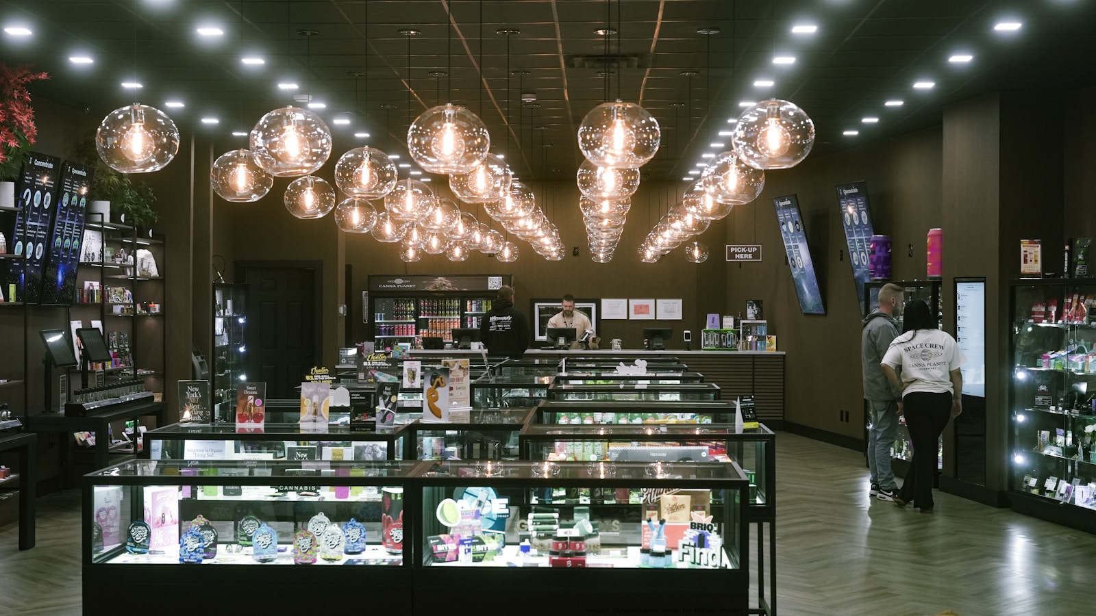 Retail store interior with curated atmosphere and ambient lighting
